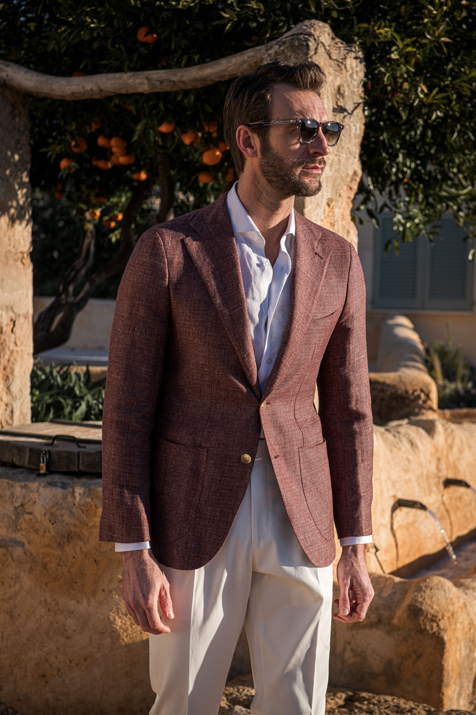 Burgundy linen and wool jacket - Made in Italy
