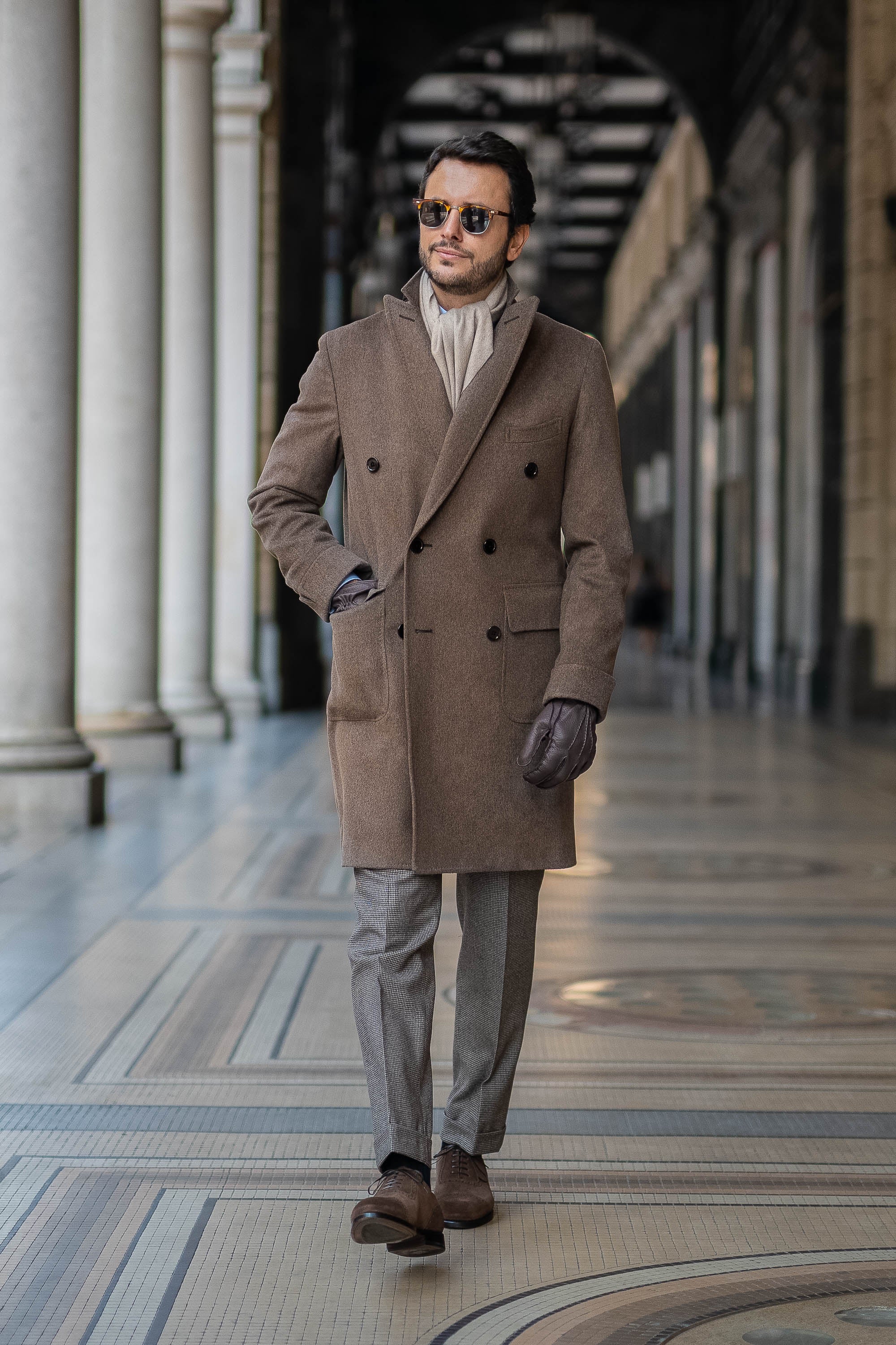 Taupe polo coat in Loro Piana wool | Made in Italy | Pini Parma
