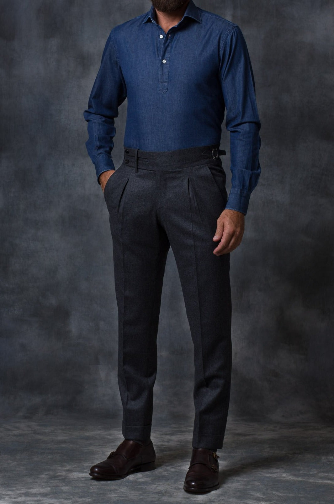 Pantalon slim en lin gris foncé & noir, pour homme Made in Turkey