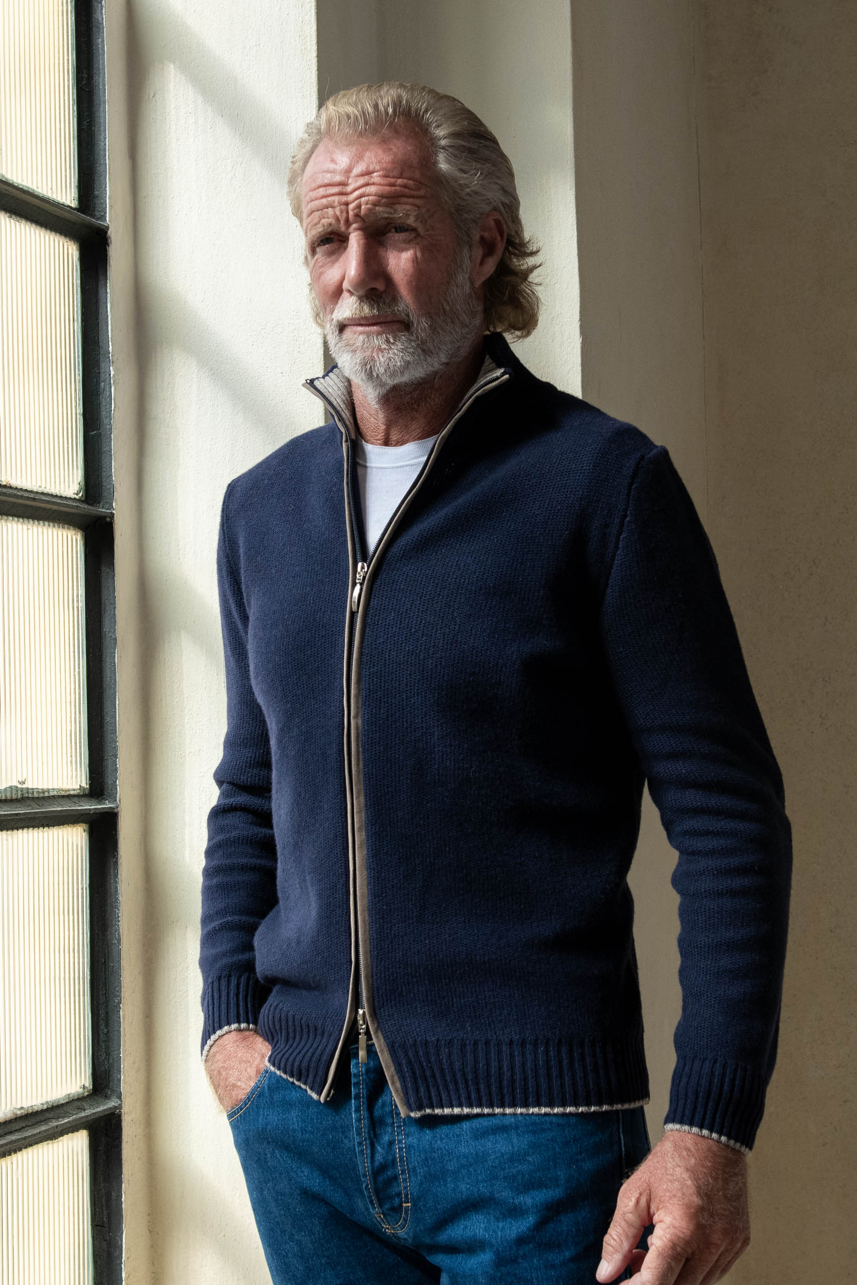 Blue Knitted Jacket – Wool And Cashmere – Made in Italy