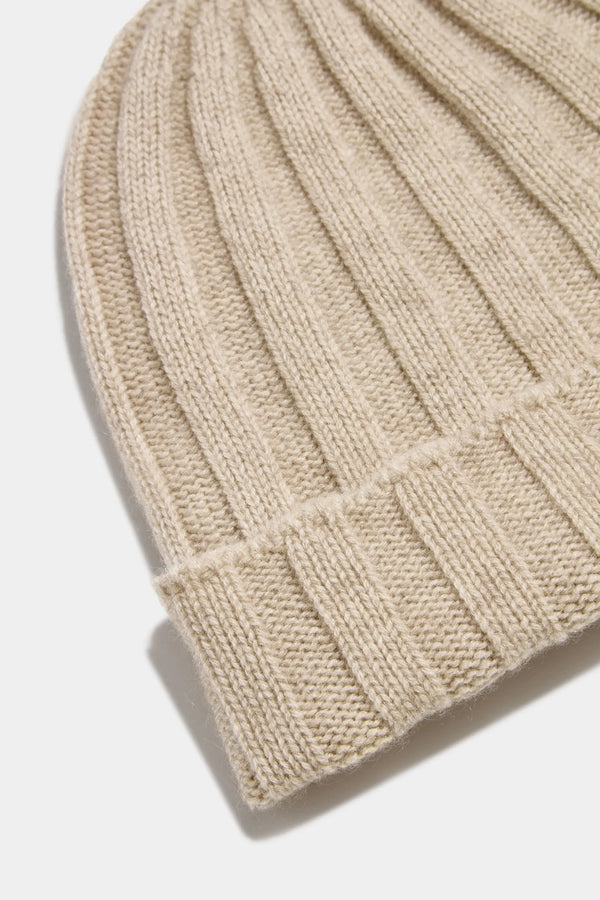 Beige Cashmere rib knit beanie - Made in Italy