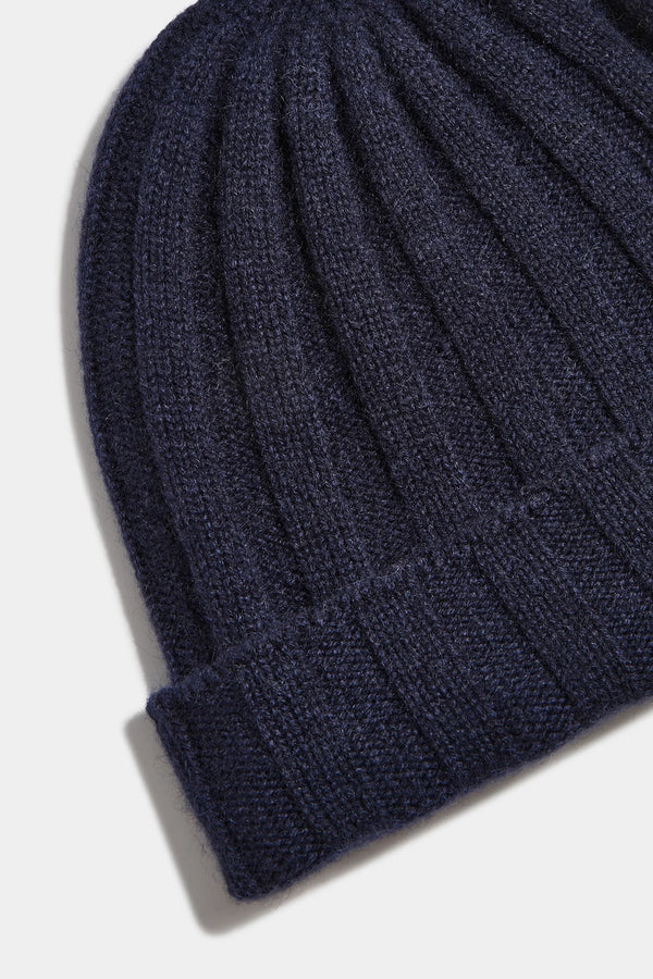 Blue Cashmere rib knit beanie - Made in Italy