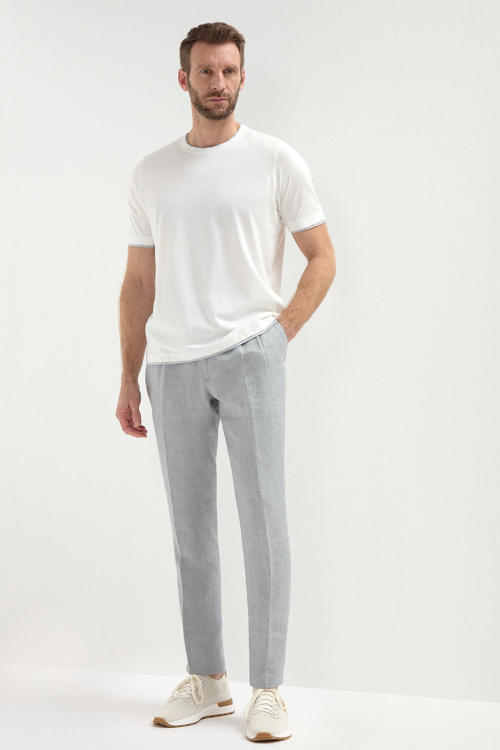 Pantaloni Elba in lino grigio cielo - Made in Italy