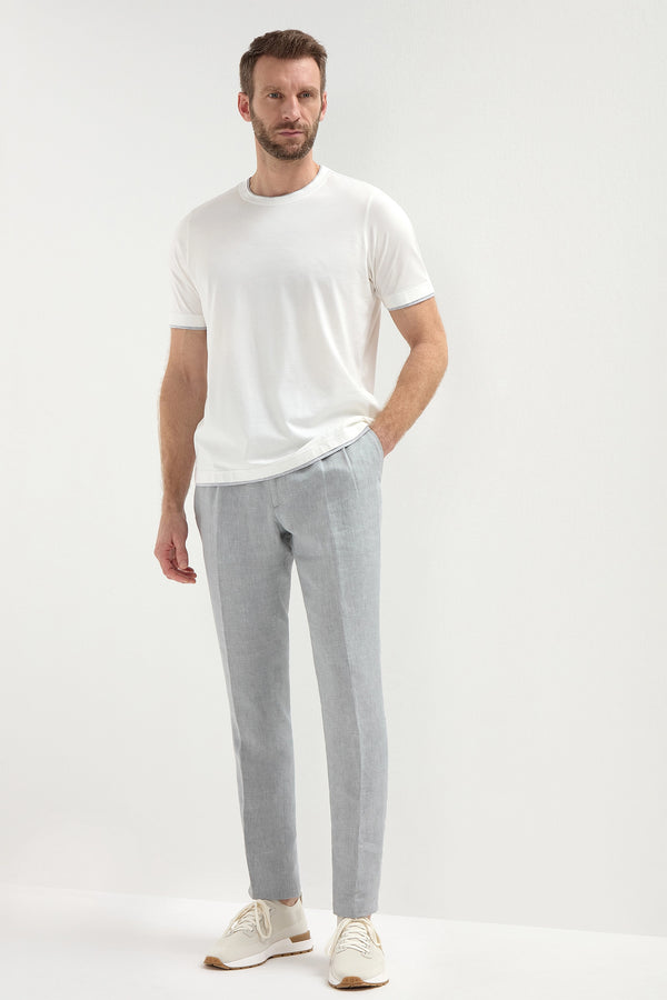 Sky grey linen Elba trousers - Made in Italy