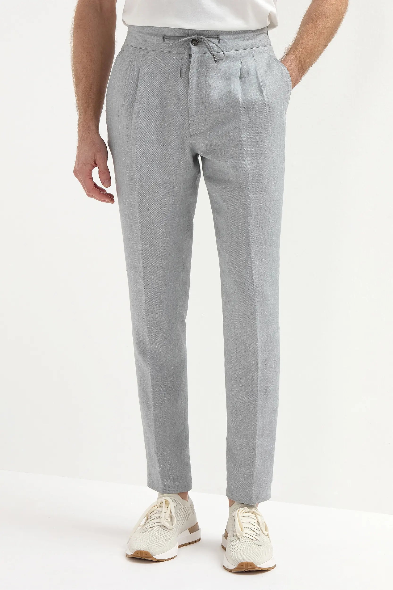 Pantalon Elba en lin gris ciel - Made in Italy