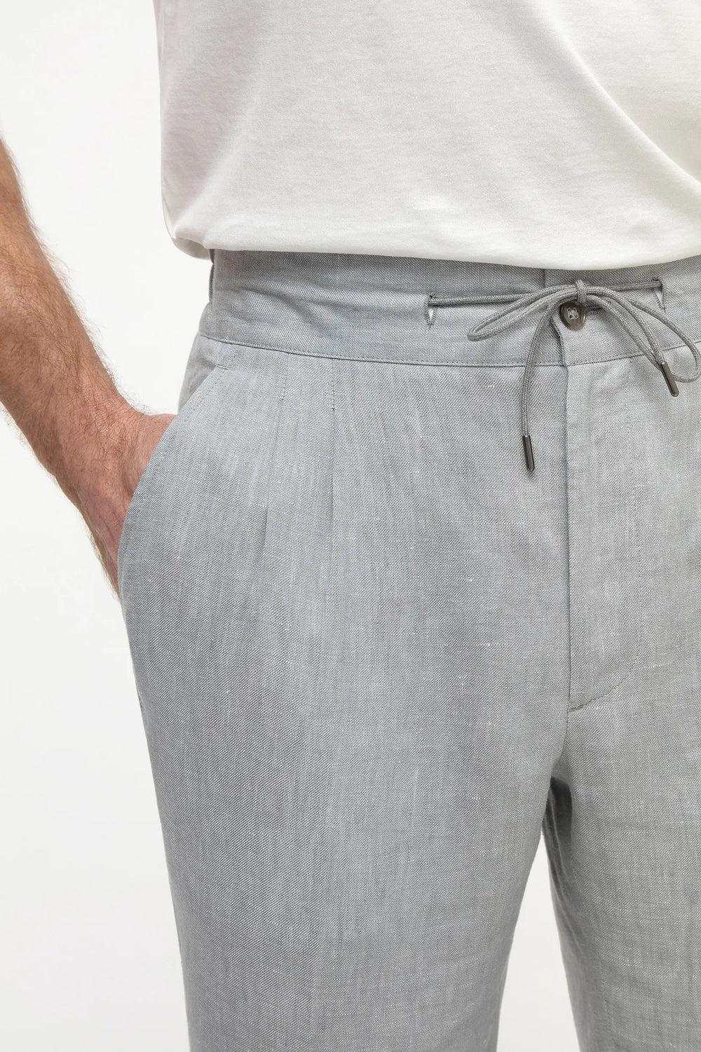 Pantaloni Elba in lino grigio cielo - Made in Italy