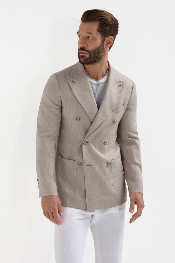 veste croisée à chevrons taupe - Made in Italy