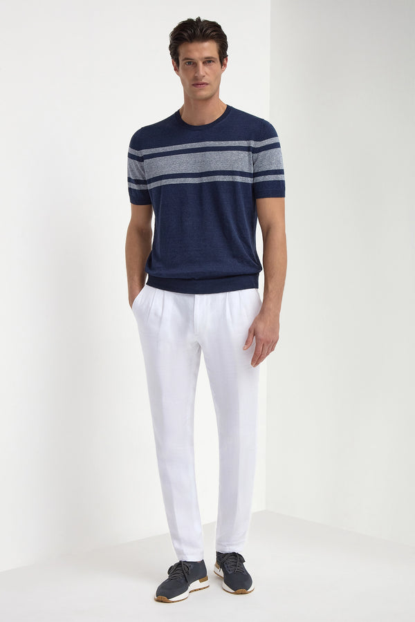 Blue striped linen t-shirt - Made in Italy