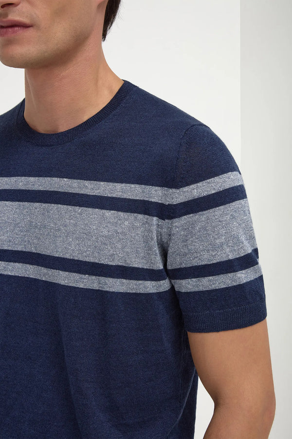 Blue striped linen t-shirt - Made in Italy