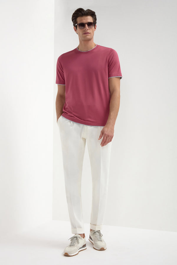 Cherry cotton t-shirt with collar detail - Made in Italy