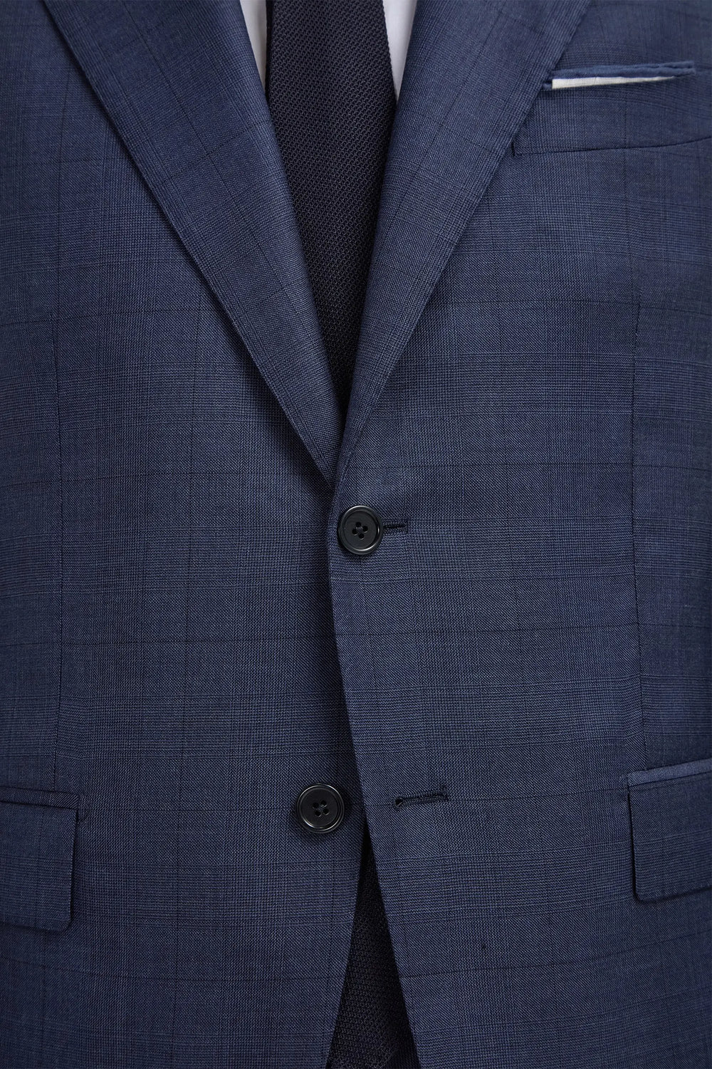 Blue Avio Prince of Wales Full Canvas Suit, men's blue Prince of Wales suit, tailored blue check suit, elegant blue suit, costume bleu Avio Prince de Galles, costume bleu à carreaux, costume élégant en pleine toile, completo blu Avio Principe di Galles, abito blu a quadri, abito elegante in tela intera.