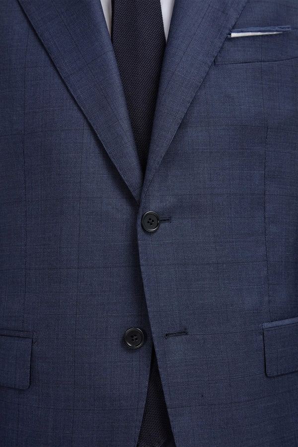 Blue Avio Prince of Wales Full Canvas Suit, men's blue Prince of Wales suit, tailored blue check suit, elegant blue suit, costume bleu Avio Prince de Galles, costume bleu à carreaux, costume élégant en pleine toile, completo blu Avio Principe di Galles, abito blu a quadri, abito elegante in tela intera, Zelander Natural Stretch