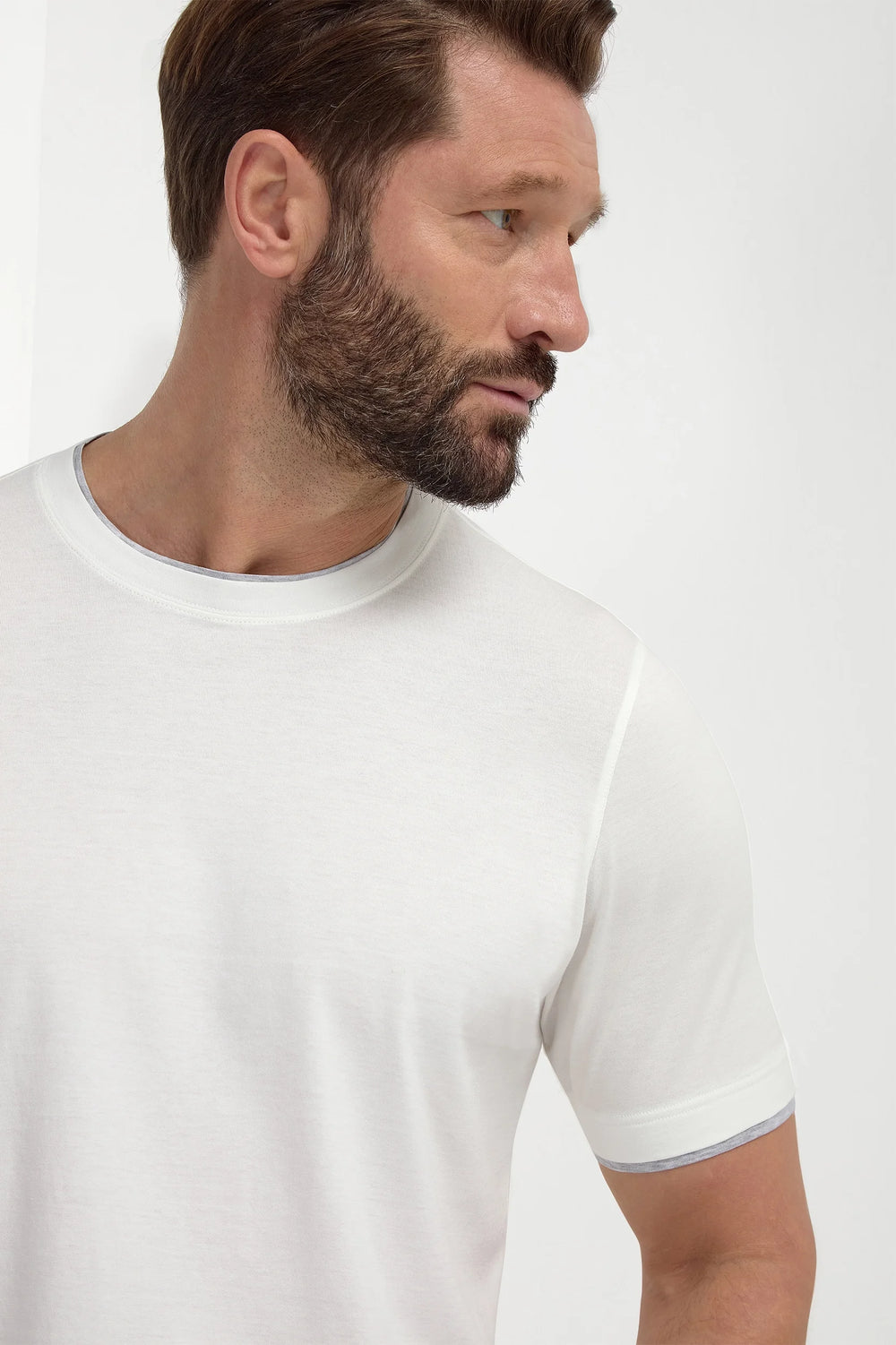 White cotton t-shirt with collar detail - Made in Italy