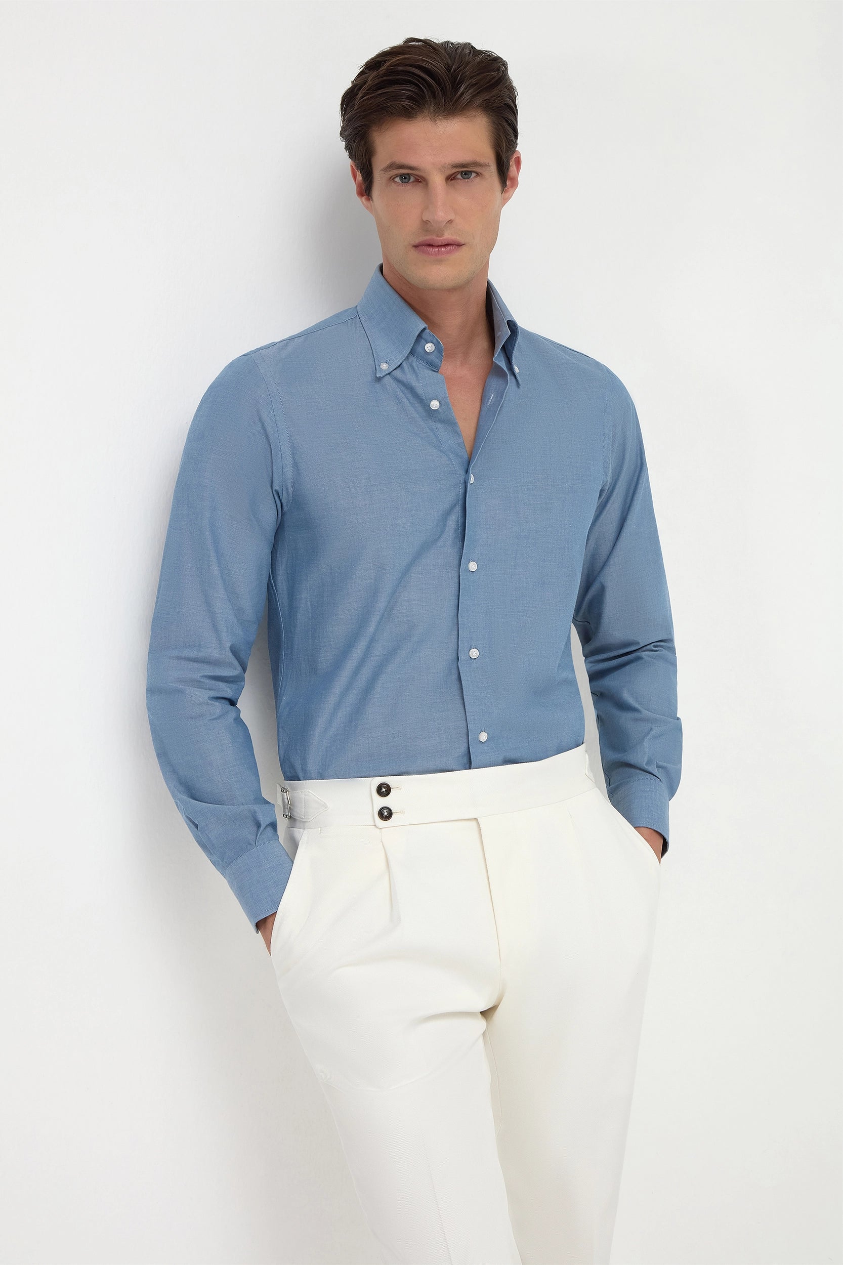 Camicia button down chambray blu - Made in Italy