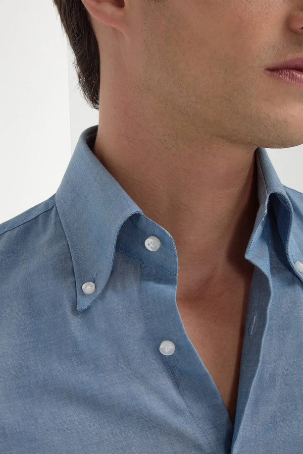 Chemise à col boutonné chambray bleu - Made in Italy