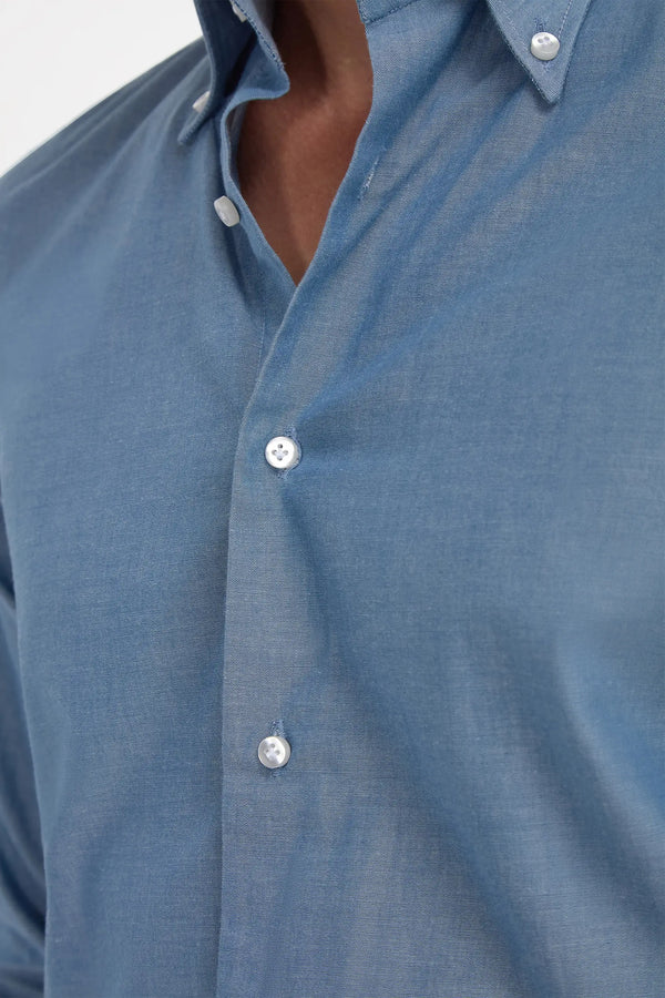 Chemise à col boutonné chambray bleu - Made in Italy