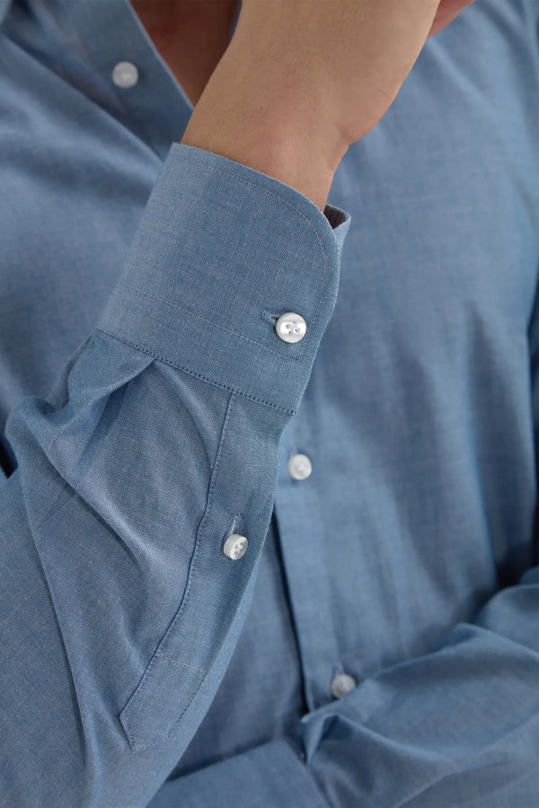 Chemise à col boutonné chambray bleu - Made in Italy