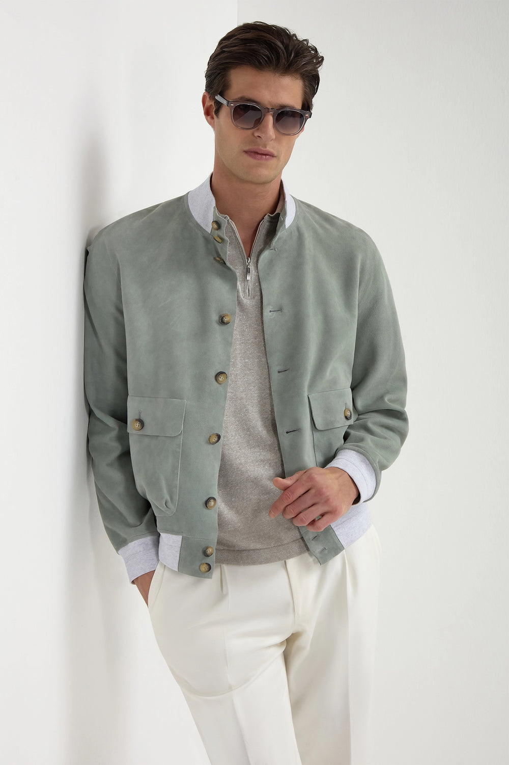 Sage suede bomber – Made in Italy