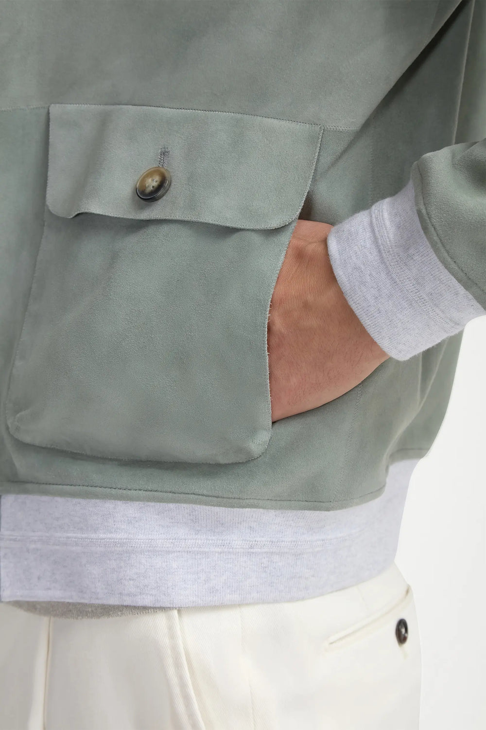 Sage suede bomber – Made in Italy