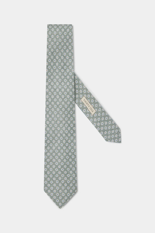 Sage micro fancy silk tie - Made in Italy