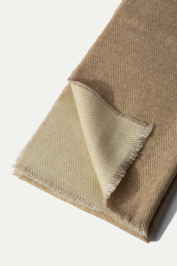 Beige and off-white reversible herringbone scarf - Made in Italy