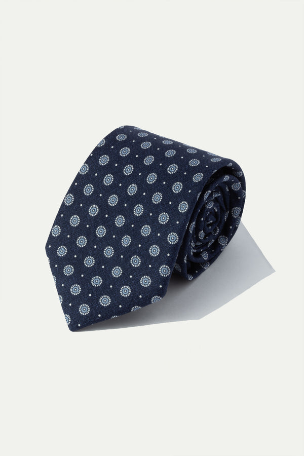 Blue fancy printed silk tie - Made In Italy