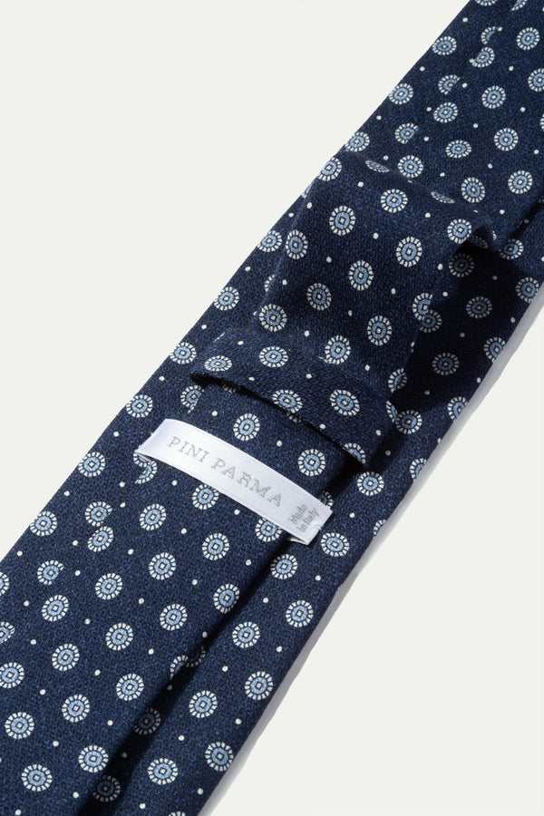 Blue fancy printed silk tie - Made In Italy