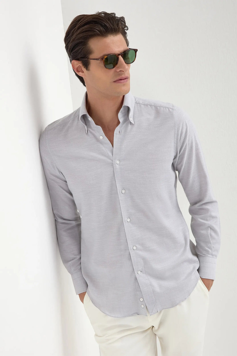 Camicia button down chambray Stone - Made in Italy