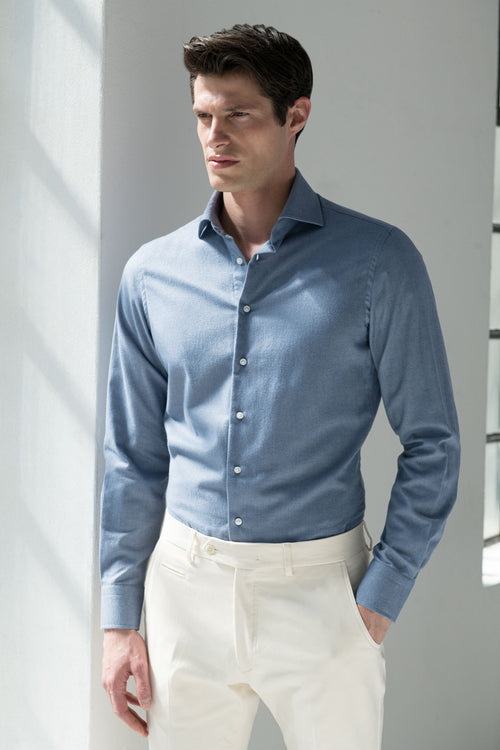 Brushed Italian Cotton Shirt, Italian Style Cotton Shirt, blue Cotton Shirt, Chemise en coton italien brossé, Chemise en coton de style italien, Chemise en coton bleu, Camicia in cotone italiano satinato, camicia in cotone made in italy, camicia in cotone blu
