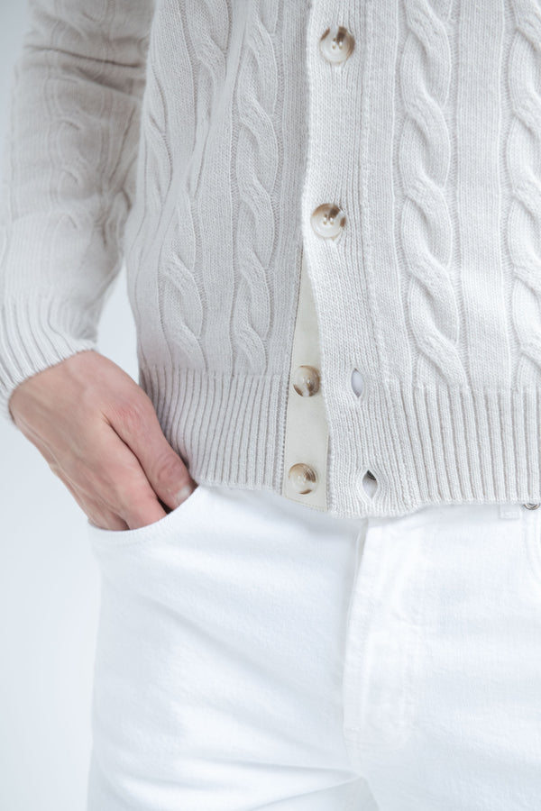 Beige cable knit cardigan – Made in Italy