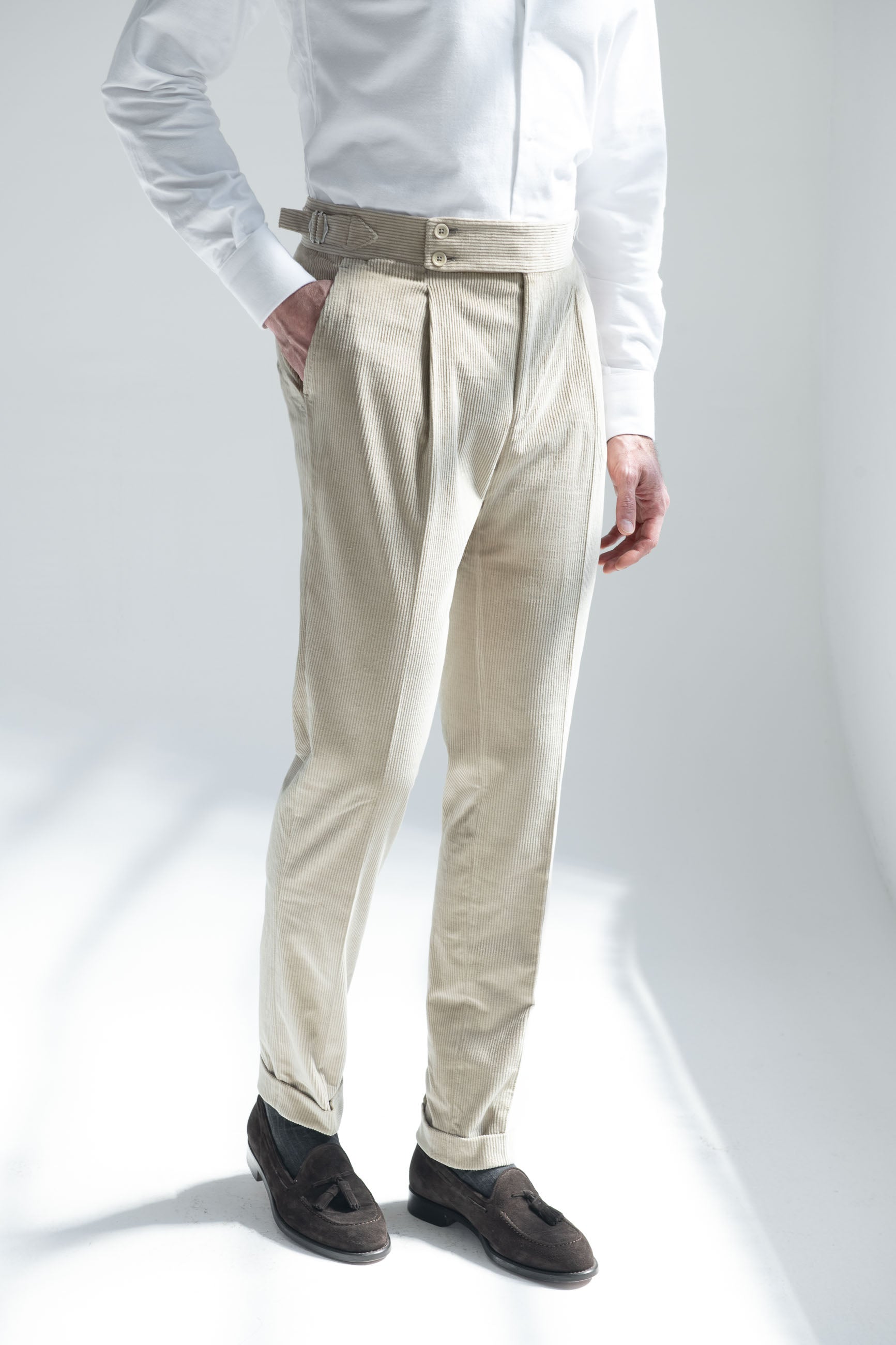 Pantalon en velours côtelé beige « Collection Capsule Soragna » - Made in Italy