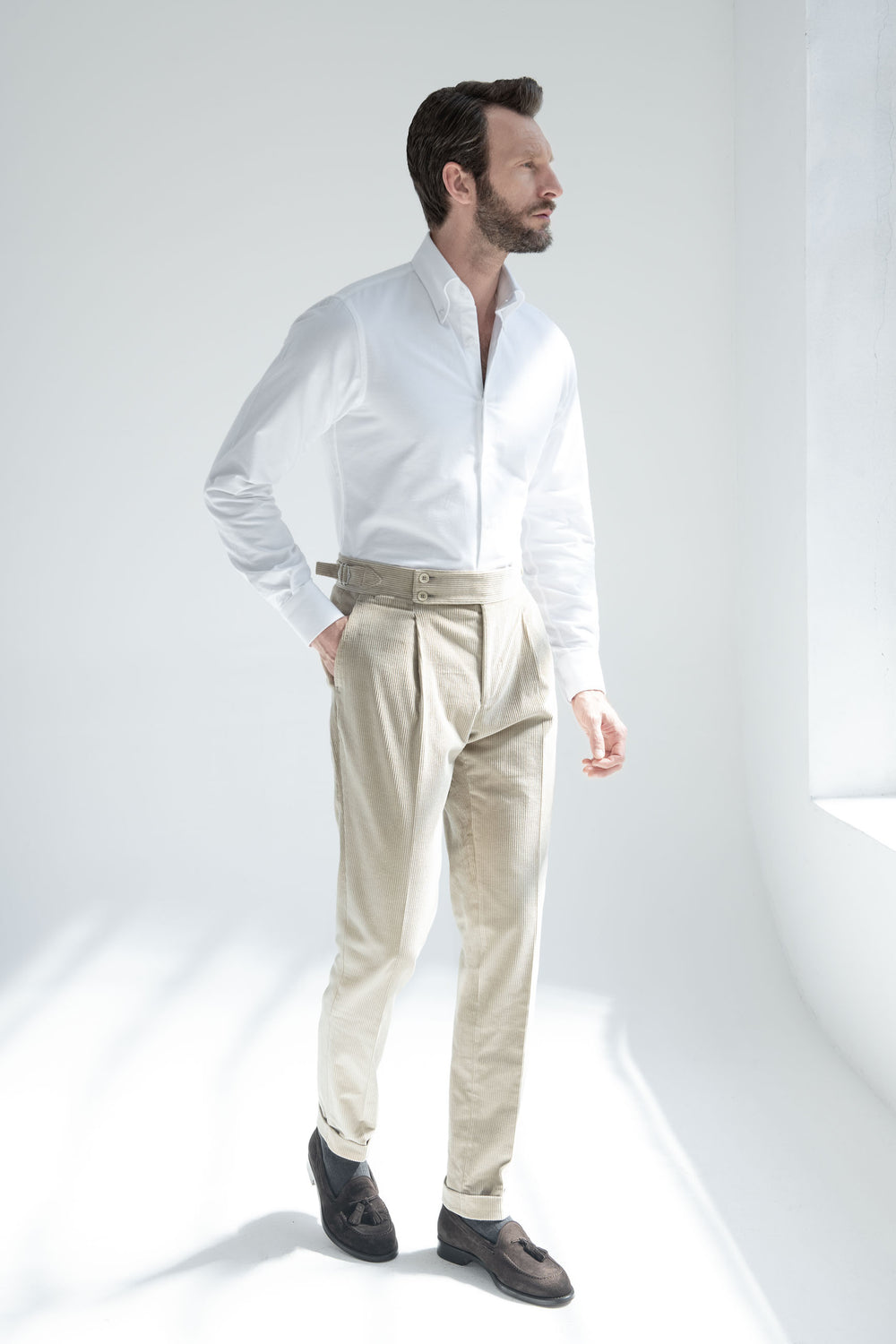 Pantalon en velours côtelé beige « Collection Capsule Soragna » - Made in Italy