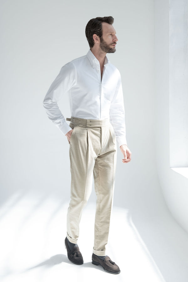 Pantalon en velours côtelé beige « Collection Capsule Soragna » - Made in Italy