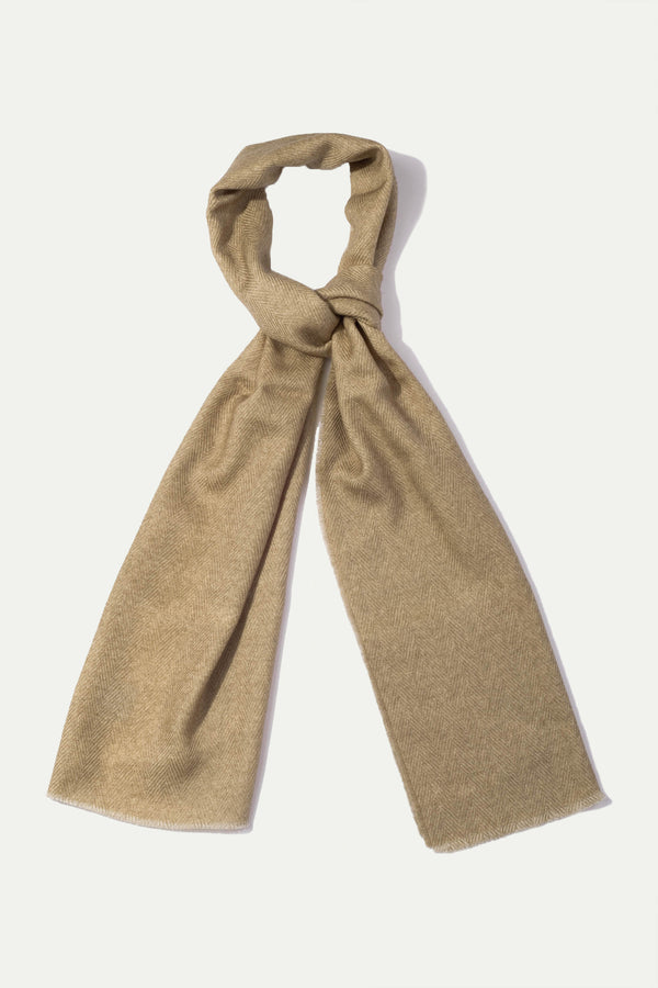 Beige and off-white reversible herringbone scarf - Made in Italy