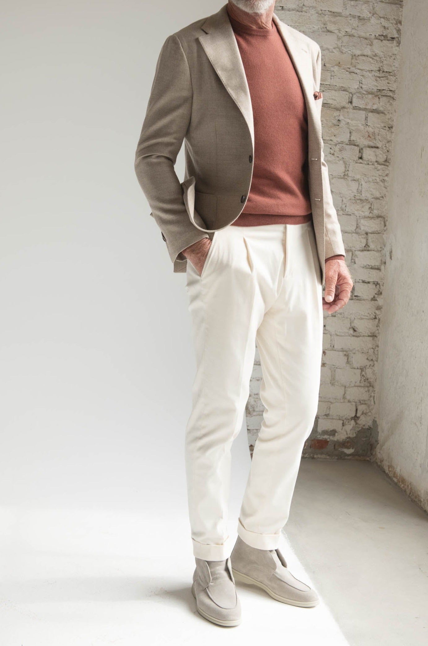 Beige jacket in Loro Piana wool and cashmere - Made in Italy