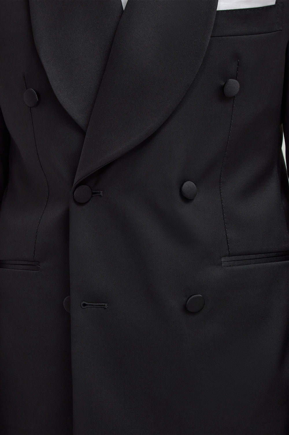 Black Double-Breasted Tuxedo Jacket, men's black tuxedo jacket, elegant black evening jacket, formal black double-breasted jacket, breathable tuxedo jacket, veste de smoking noire croisée, veste élégante de soirée pour hommes, veste formelle noire croisée, giacca da smoking nera doppiopetto, giacca elegante da sera, giacca formale nera doppiopetto.