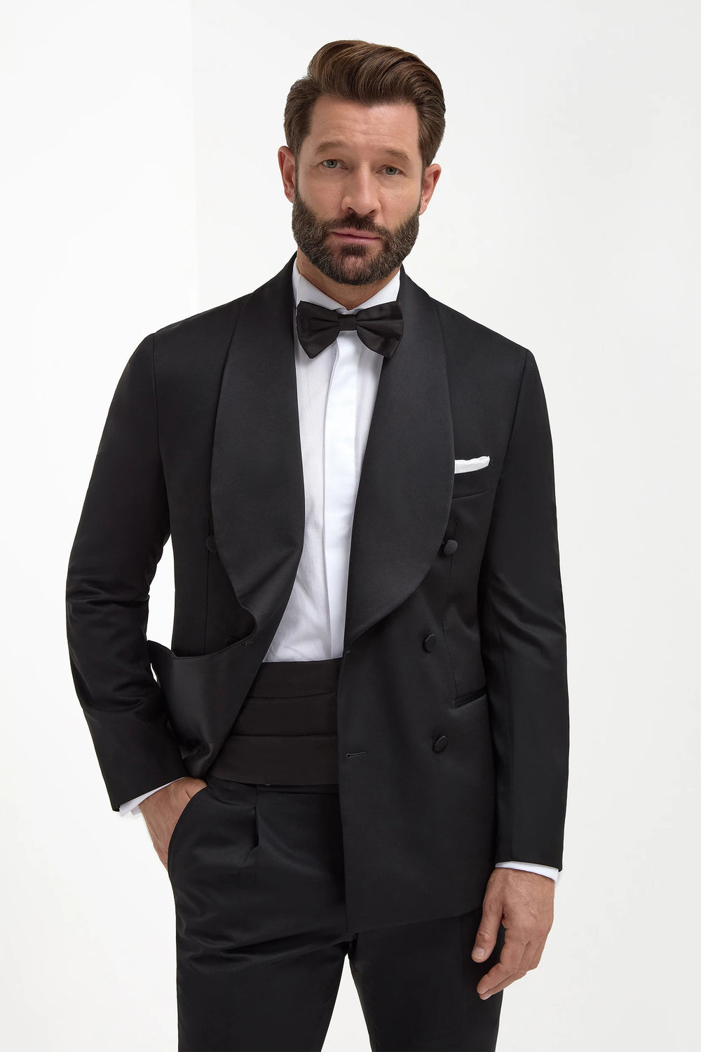 Black Double-Breasted Tuxedo Jacket, men's black tuxedo jacket, elegant black evening jacket, formal black double-breasted jacket, breathable tuxedo jacket, veste de smoking noire croisée, veste élégante de soirée pour hommes, veste formelle noire croisée, giacca da smoking nera doppiopetto, giacca elegante da sera, giacca formale nera doppiopetto.