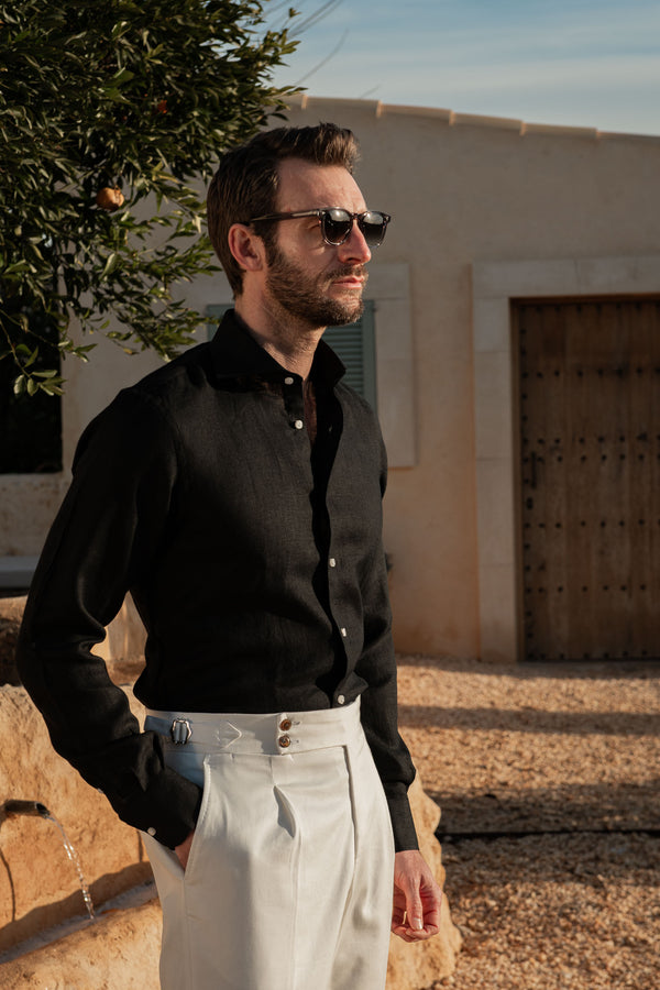   chemise en lin noir, chemise noire lin, chemise  en lin noir, homme été blanc, black linen shirt, linen black shirt, black summer linen shirt, camicia in lino nero, camicia uomo in lino nero, camicia nera, camicia estiva nera in lino, 