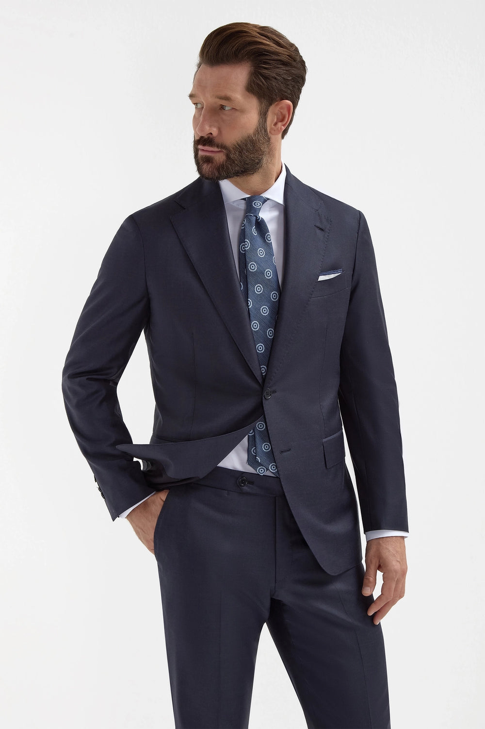 Blue Avio Full Canvas Suit for men, men's blue full canvas suit, tailored blue Avio suit for men, elegant full canvas suit, breathable blue canvas suit, chemise bleu Avio pour hommes, costume bleu Avio en pleine toile pour hommes, costume élégant bleu en pleine toile, costume bleu Avio respirant pour hommes, costume sur mesure bleu Avio, completo blu Avio in tela intera per uomo, abito blu Avio su misura per uomo, abito elegante blu Avio in tela intera, completo traspirante blu Avio, Loro Piana Australis.