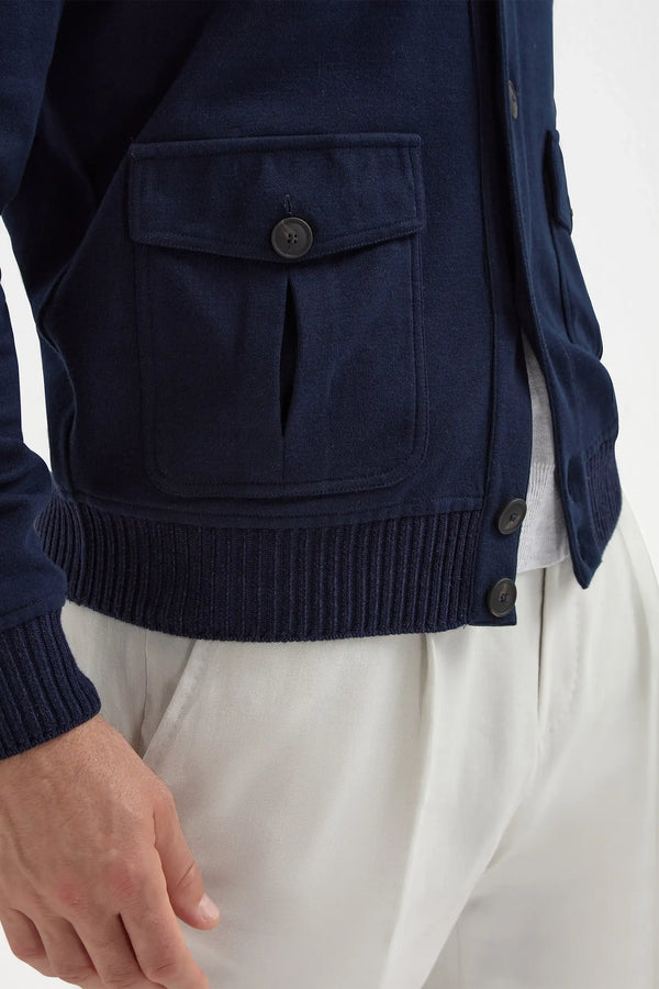 Blue cotton knitted bomber – Made in Italy