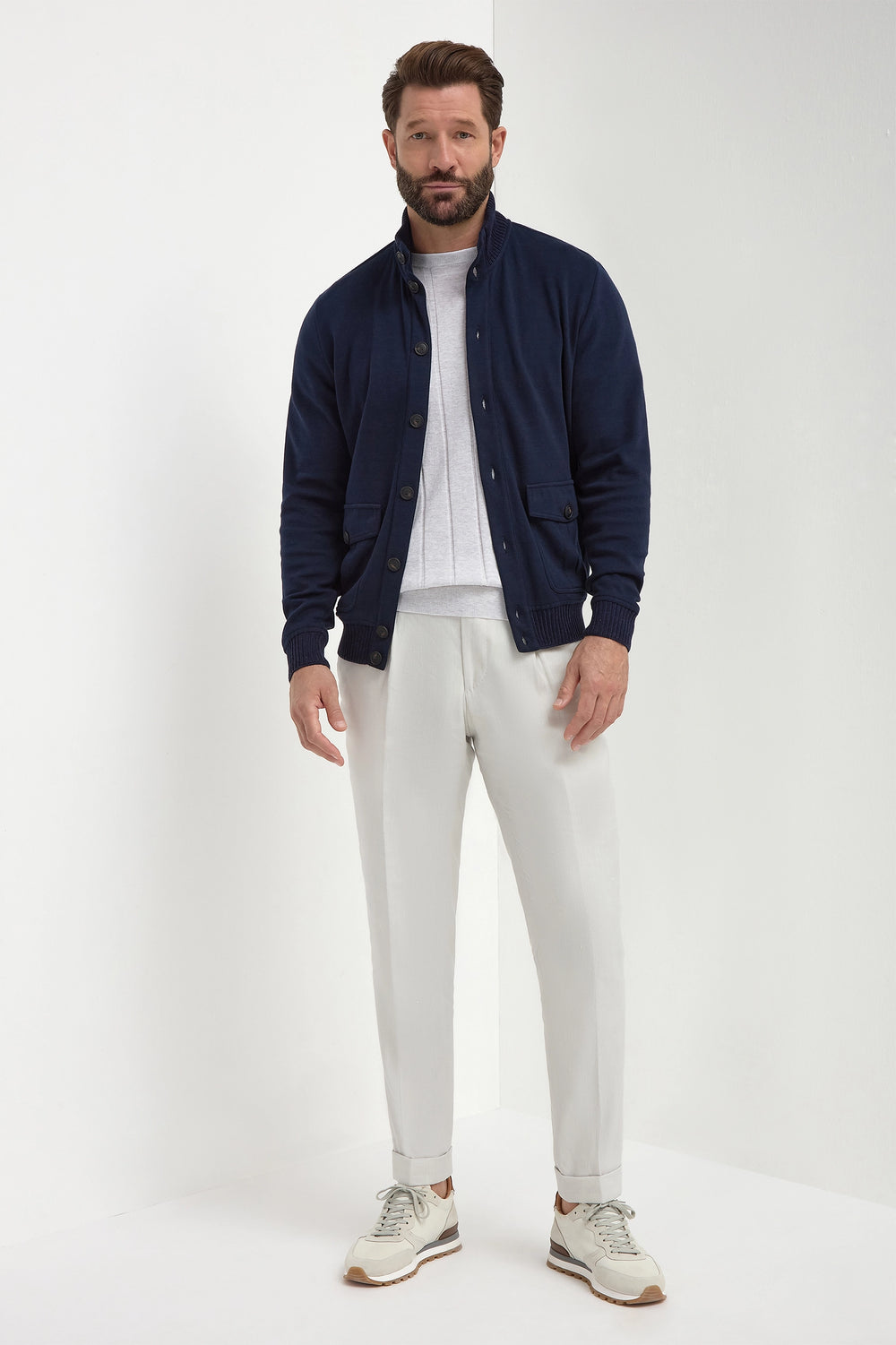 Blue cotton knitted bomber – Made in Italy