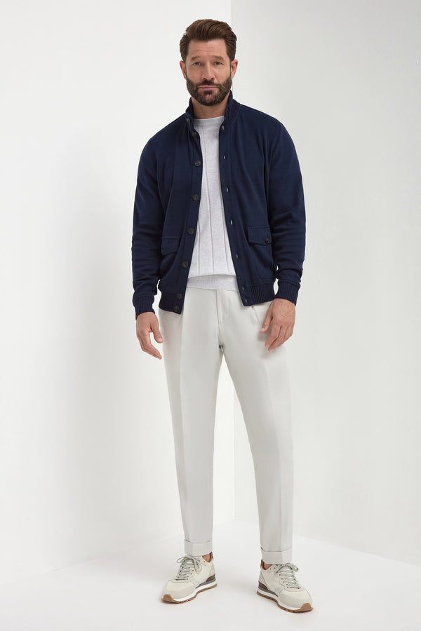 Bomber en maille de coton bleu – Made in Italy