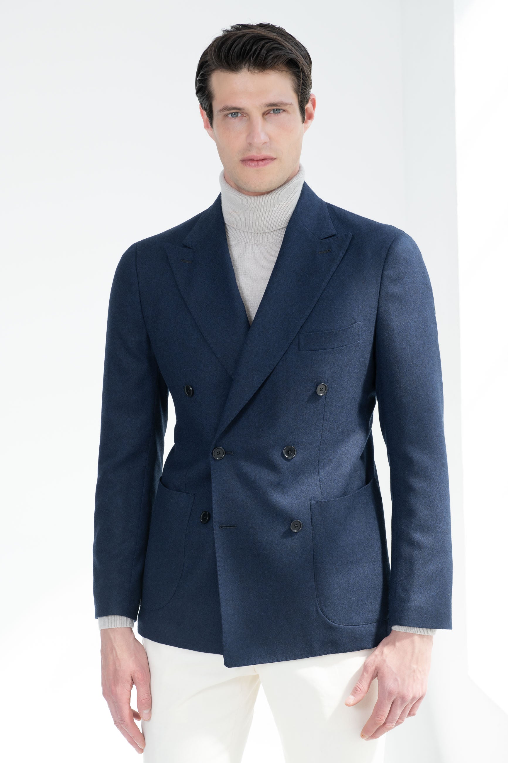 Veste croisée en flanelle bleue - Made in Italy