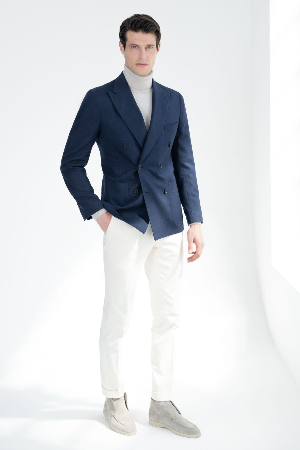 Veste croisée en flanelle bleue - Made in Italy