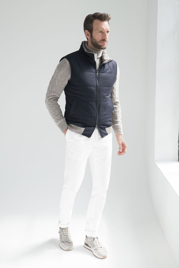 Loro Piana Wool Down Vest, Blue Loro Piana Down Vest, Italian Loro Piana Down Vest, Gilet en duvet de laine Loro Piana, gilet en duvet bleu Loro Piana, gilet en duvet italien Loro Piana, Gilet in lana Loro Piana, Gilet in piuma Loro Piana blu, Gilet in piuma Loro Piana italiano,