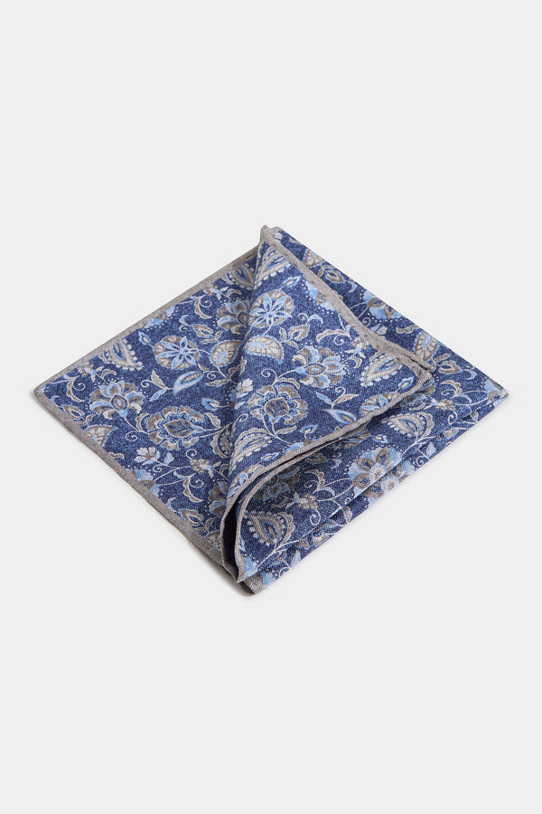 Blue flower fancy pocket square - Made in Italy