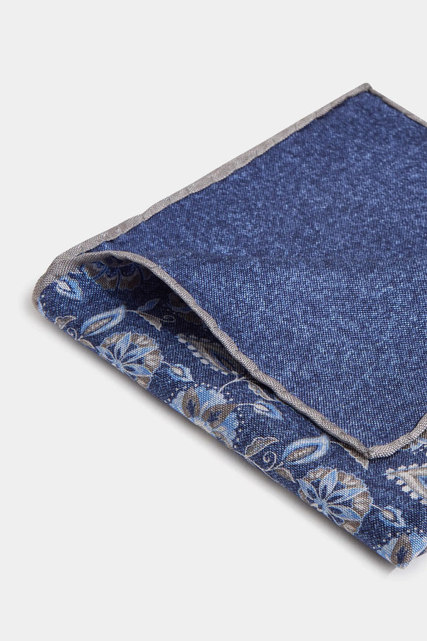 Blue flower fancy pocket square - Made in Italy