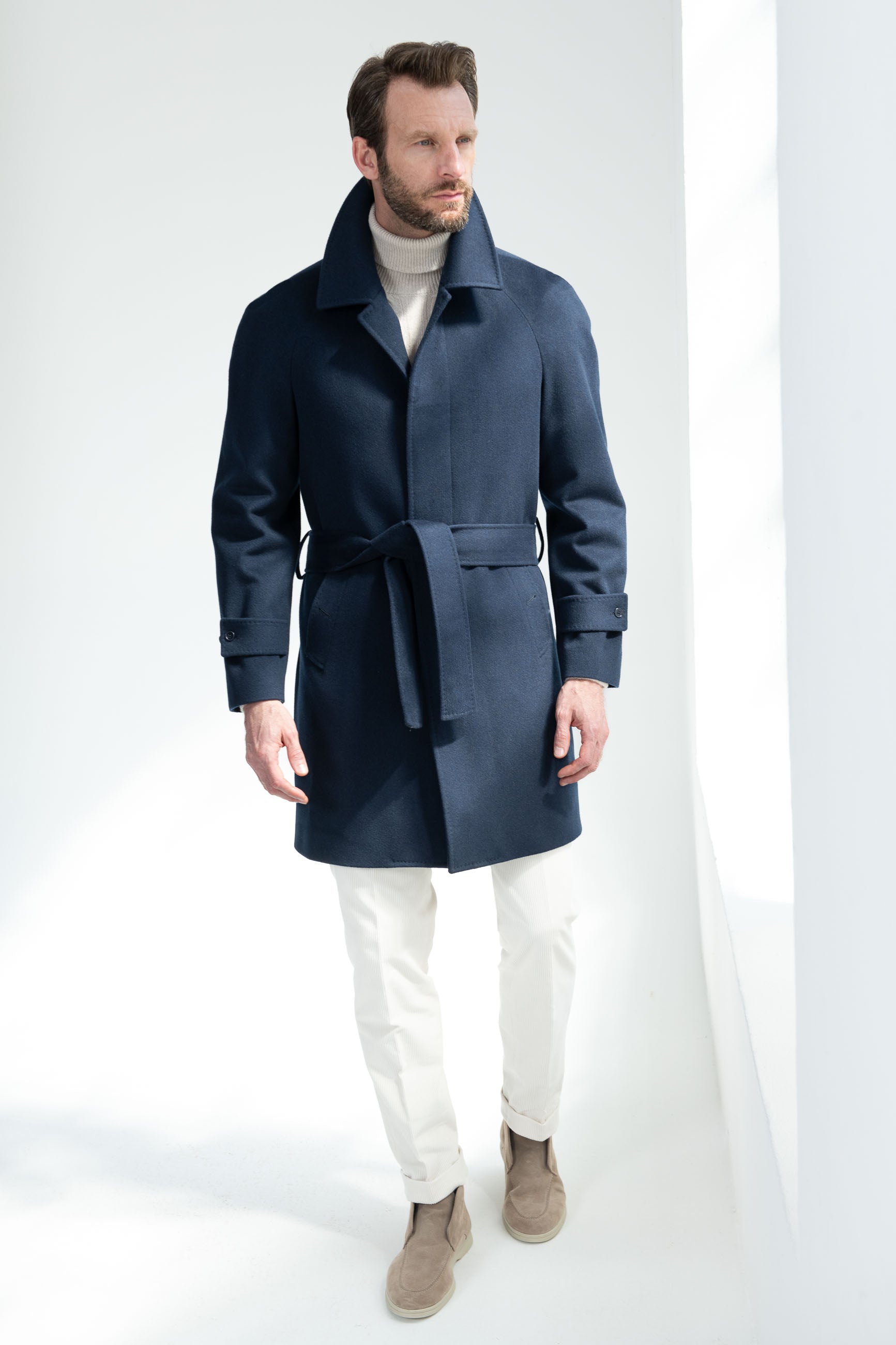 Blue Raglan coat in Loro Piana wool Made in Italy Pini Parma