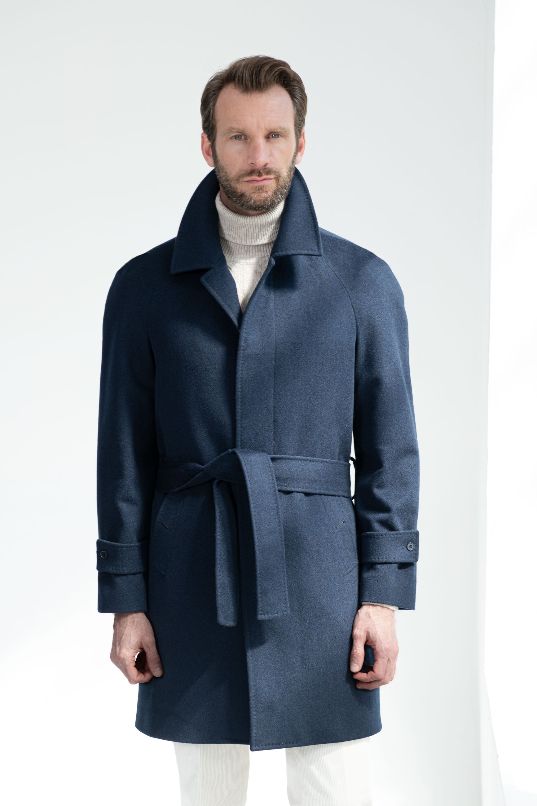 Blue Raglan coat in Loro Piana wool Made in Italy Pini Parma