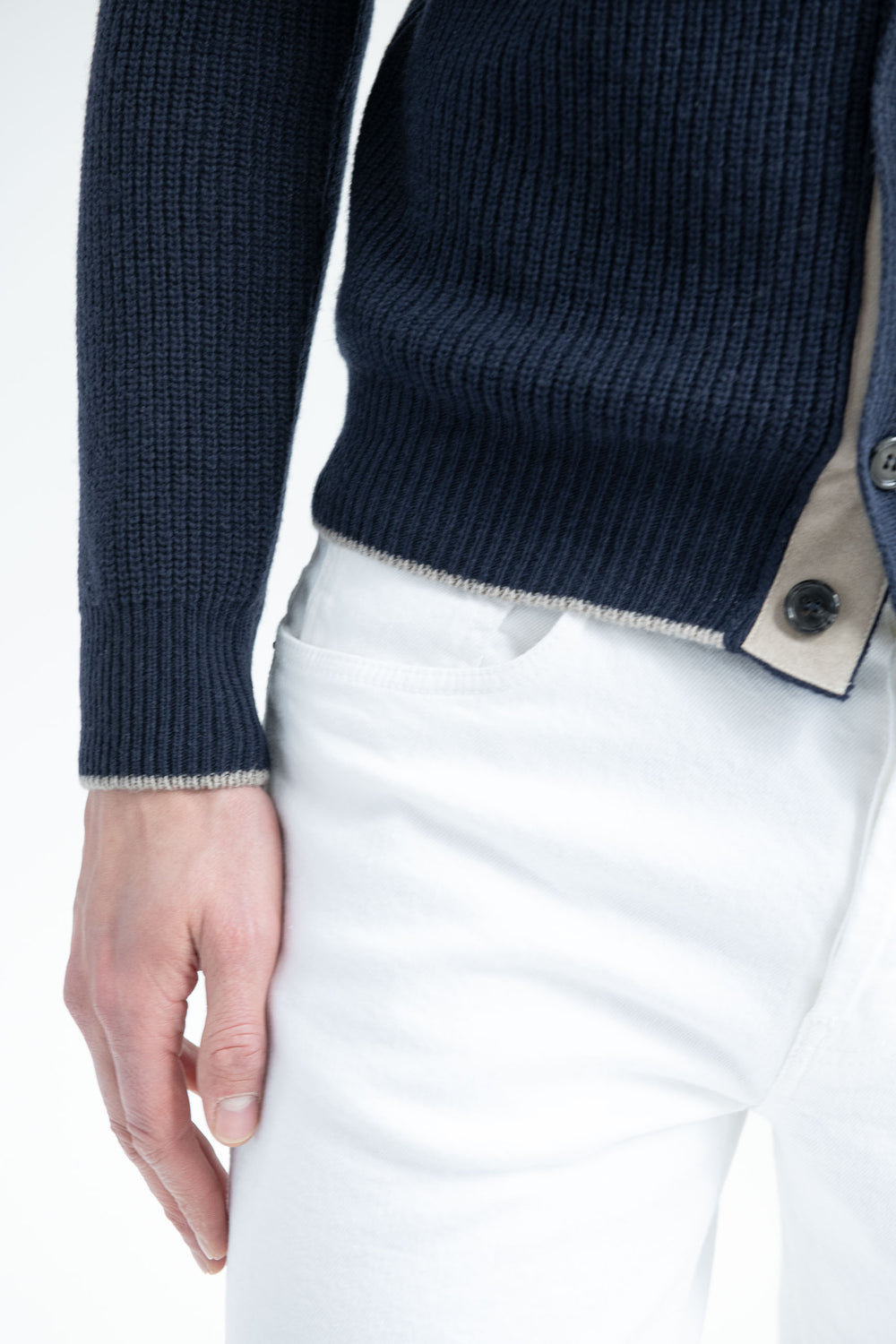 Cardigan blu in misto cashmere a coste – Made in Italy